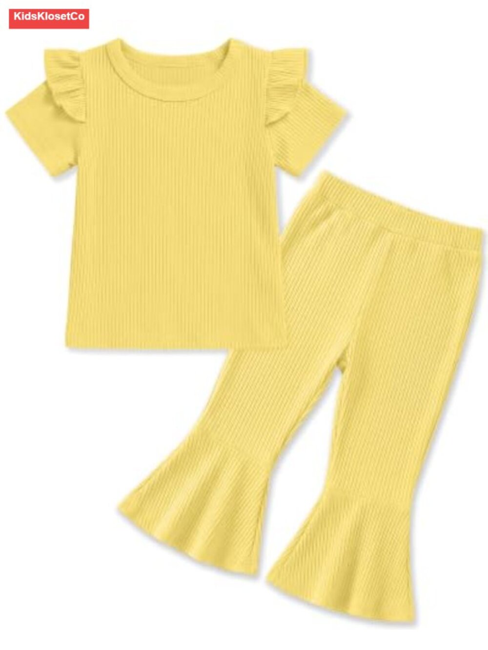 Toddler Girls Ribbed Pant Set Ruffle Sleeve Top Flare Pants
